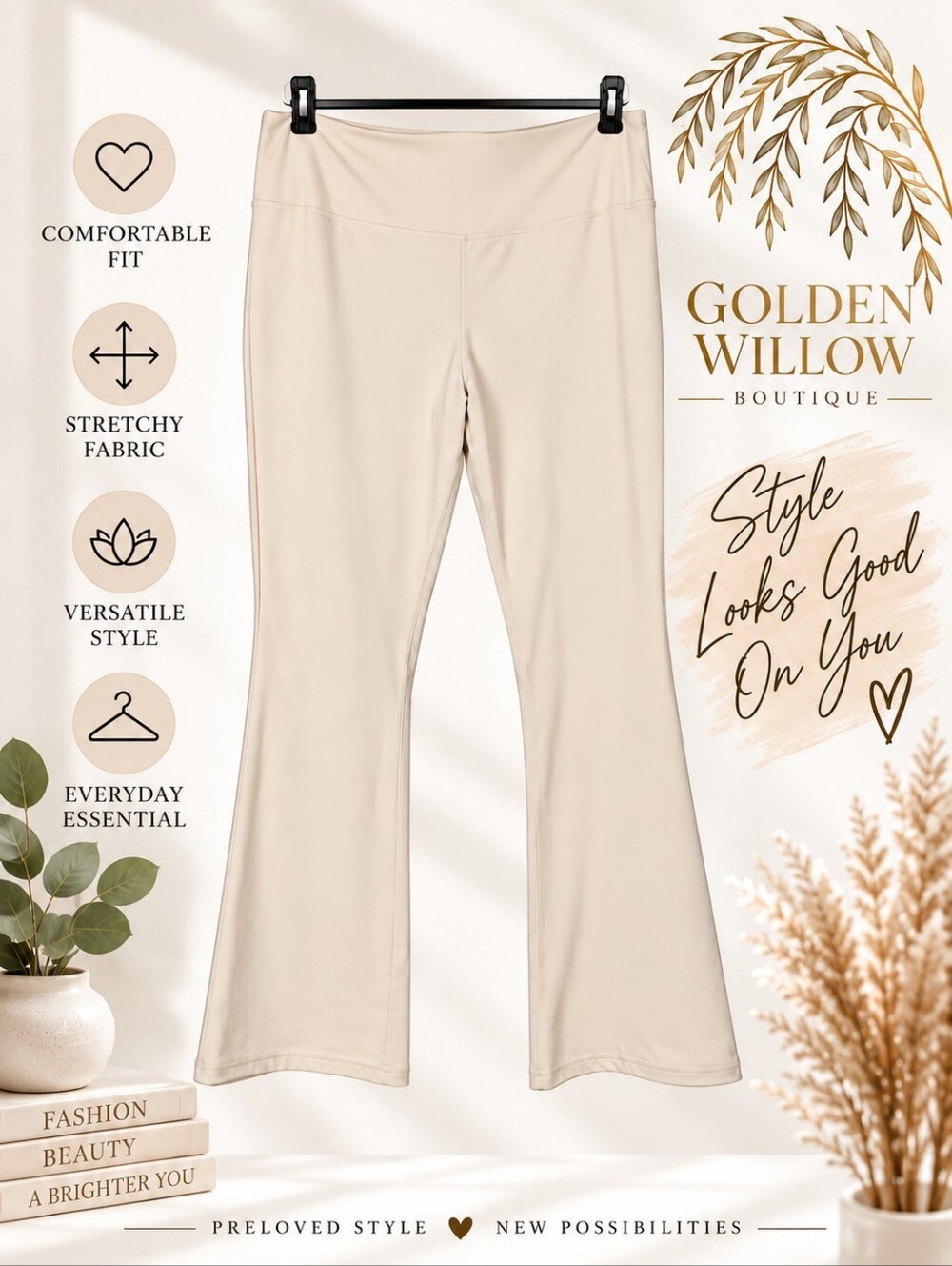 Women with Control Light Cream Boot-Cut Flare Pants